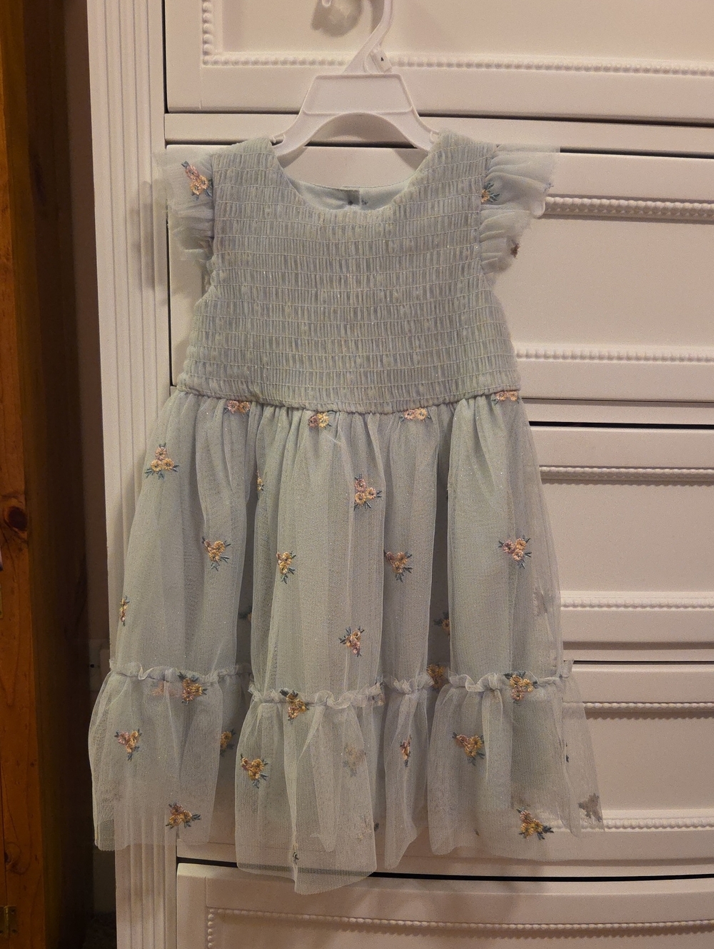Blueberi Boulevard Light Green Floral Embroidered Tulle Dress